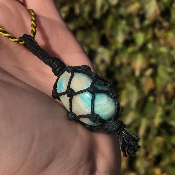 Amazonite Macrame Necklace Pendant - Picture 2 of 4